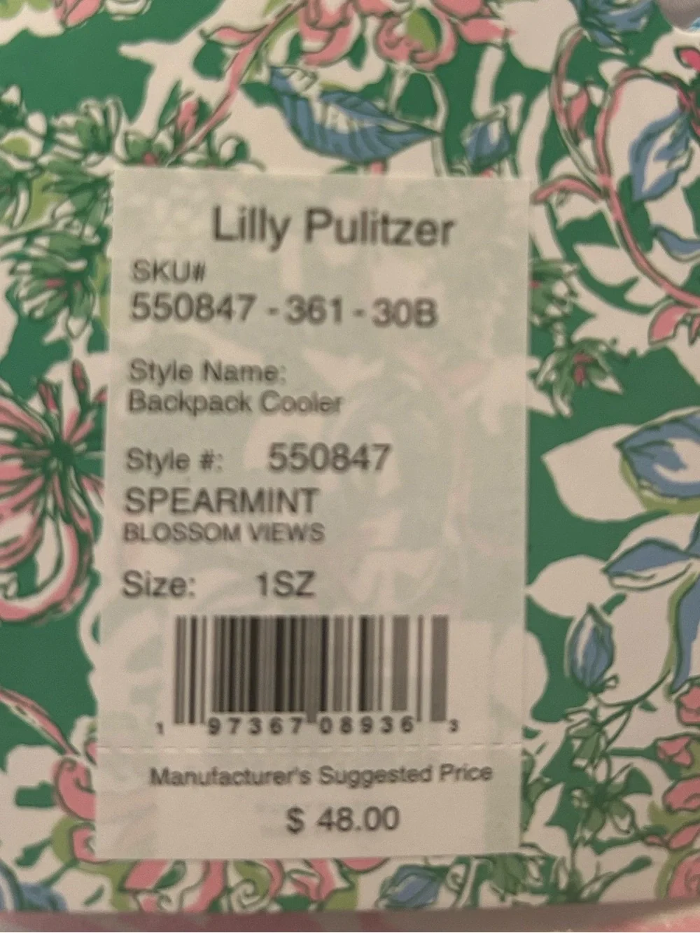 NWT, Lilly Pulitzer Backpack Cooler, Spearmint Blossom Views